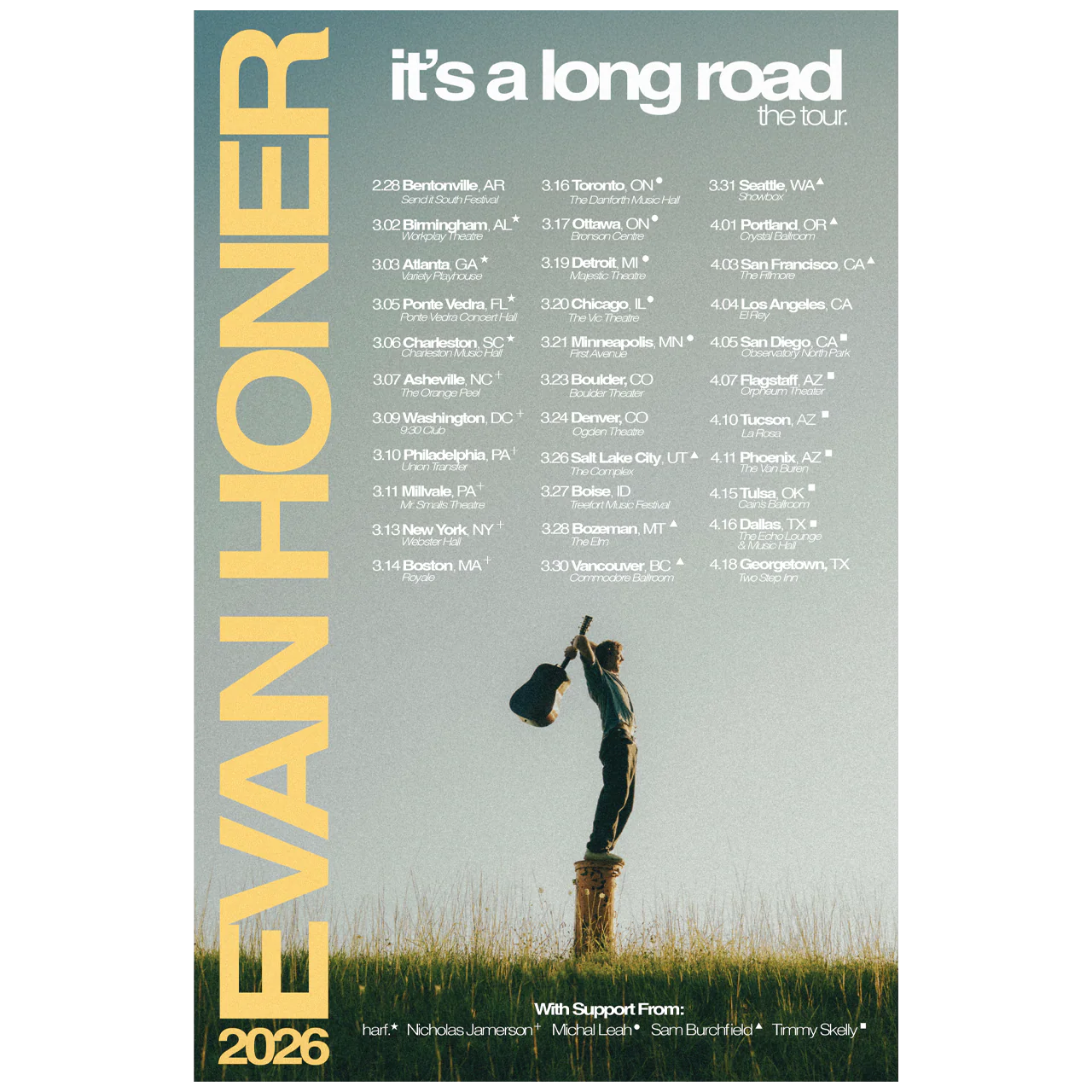 Evan Honer concert tour poster 2026
